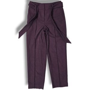 NWT LOFT BURGUNDY RED STRAIGHT LEG TIE BELT PANTS 00 PETITE XXS PETITE